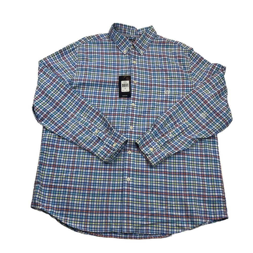 Chaps Button Up Pastel Check Mens XL Long Sleeve Button Collar New